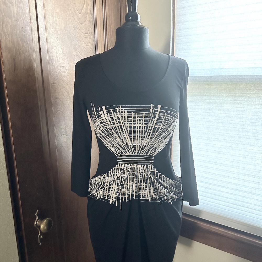 BCBG Max Azria Black & White Jersey Dress with 3/4 Sleeves